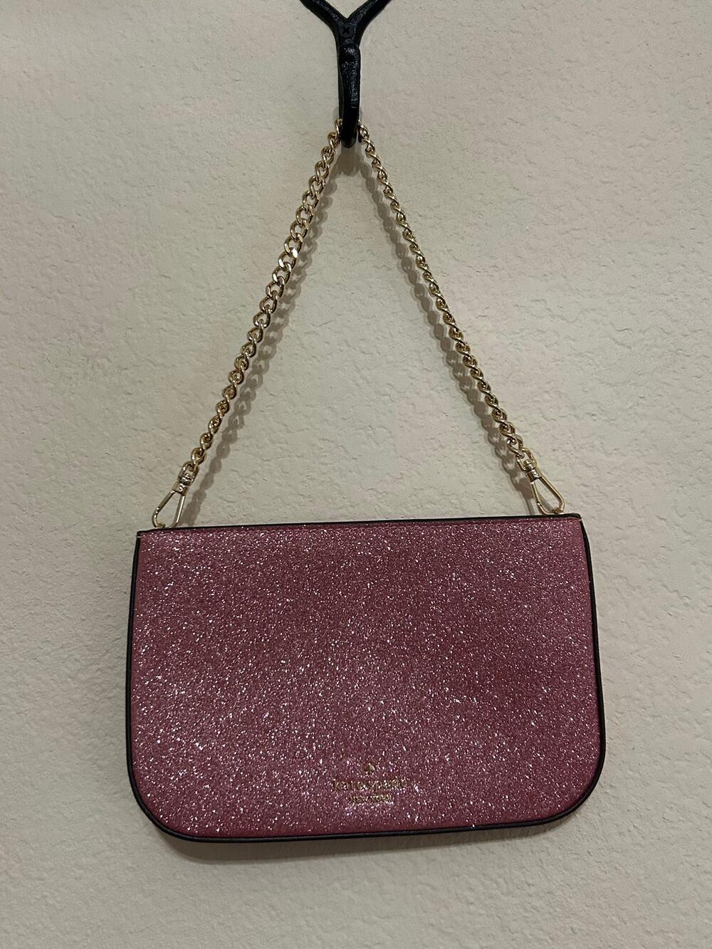 NEW Kate Spade Purse Glimmer Glitter Shoulder Bag Pink Sparkly Gold Chain Whimsy